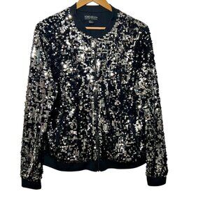 Zip Jacket with Sequins Occasion Event NYE Bling Party Stretch Pockets 2X